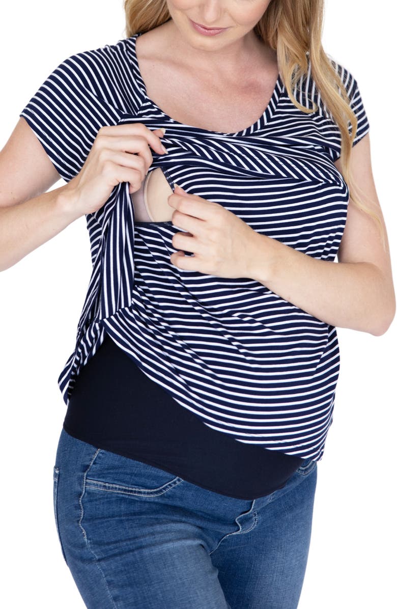 Angel Maternity Stripe Petal Front Maternity/Nursing Top, Alternate, color,