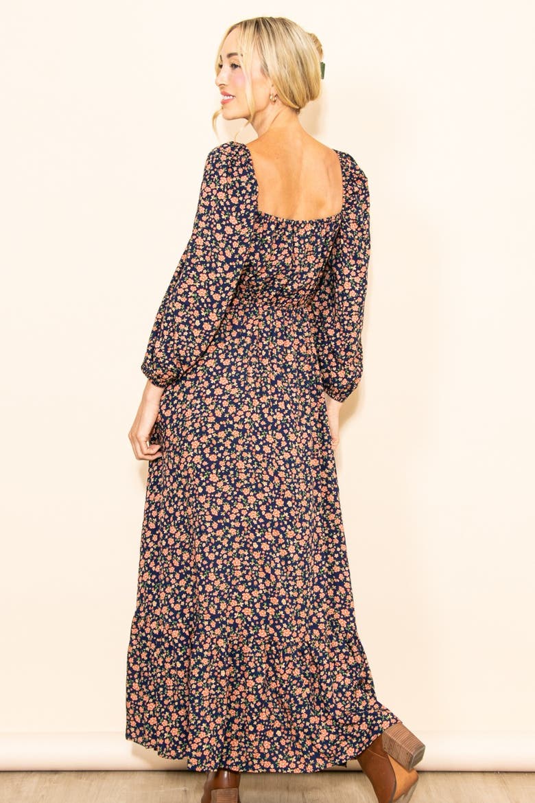Floral Square Neck Ruffle Maxi Dress, Alternate, color, Navy Blue
