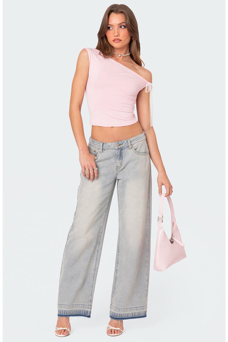 Lace Bow One-Shoulder Top, Alternate, color, PINK
