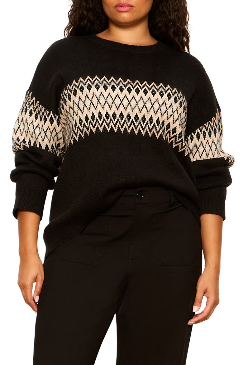 Argyle Crew Pullover, Main, color, BLACK ARGYLE