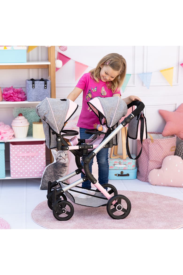 Twin Doll Pram Neo, Up to 18 Inch Dolls, Alternate, color, Pink