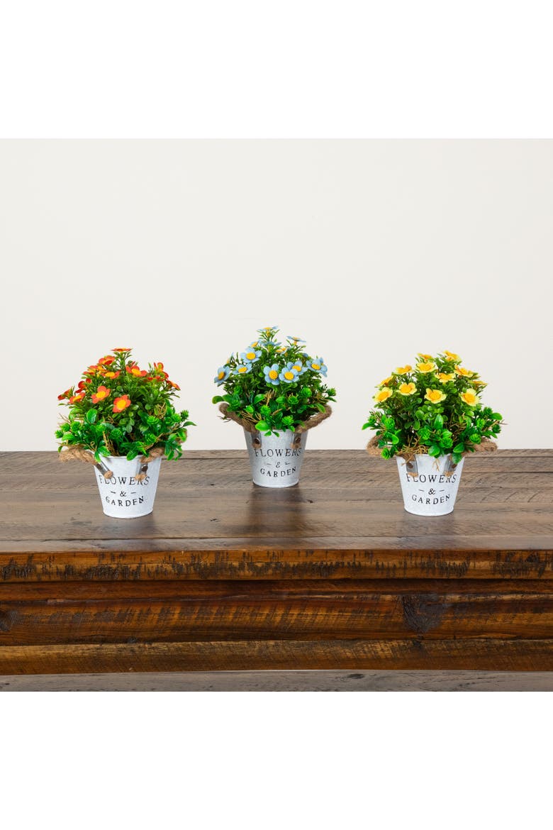 8-in Artificial Daisy Plant in Rustic Flowers & Garden Planter - Set of 3, Alternate, color, Assortment 2