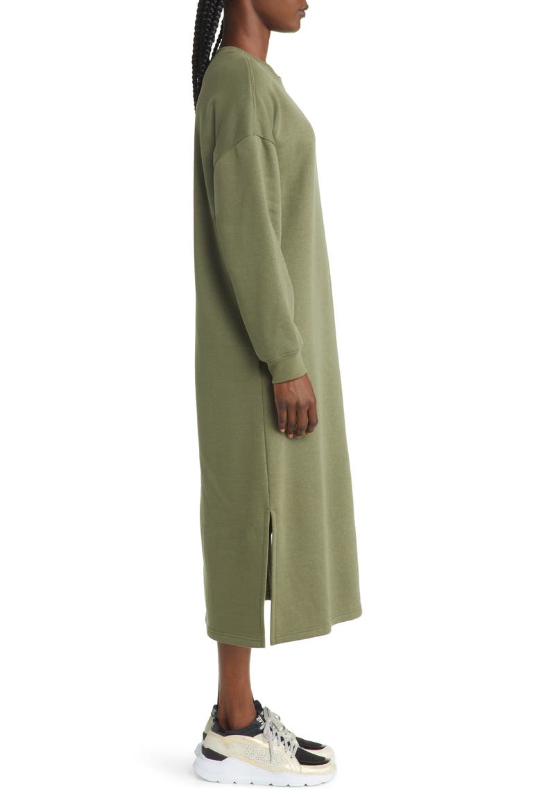 Long Sleeve Midi Sweatshirt Dress, Alternate, color, GREEN SORREL