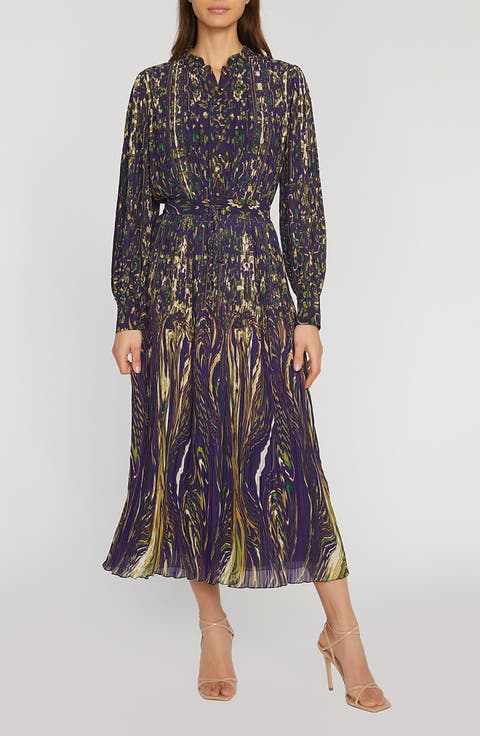 The Alamada Abstract Print Long Sleeve Chiffon Shirtdress