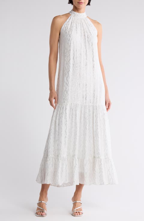 Metallic Sparkle Tiered Maxi Dress