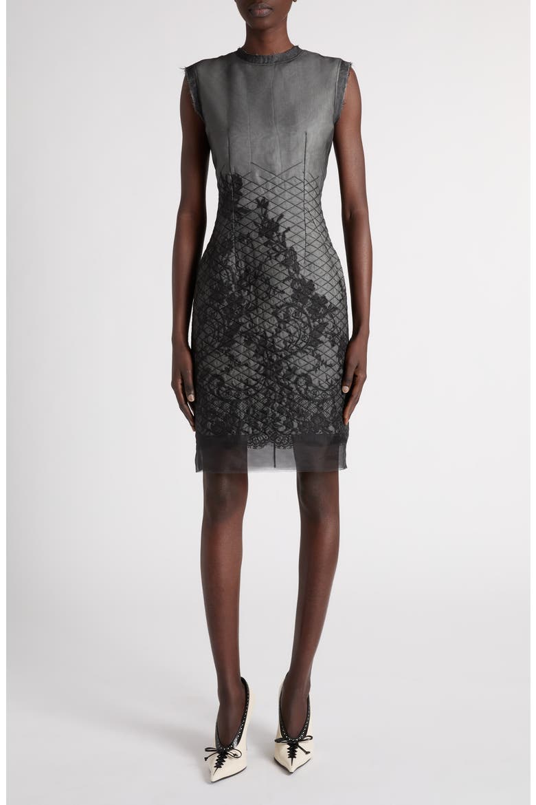 Quilted Silk Lace Minidress, Main, color, BLACK