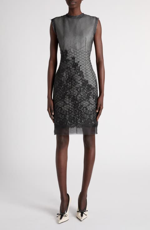 Quilted Silk Lace Minidress
