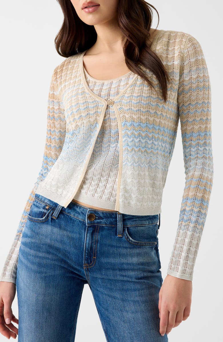 GUESS Rosalyn Metallic Pointelle Cardigan, Main, color, Beige