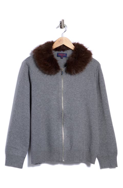 Detachable Faux Fur Collar Cardigan