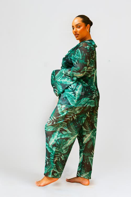 Fashion-szn Curve Palm Print Wide Leg Resort Pants In Green