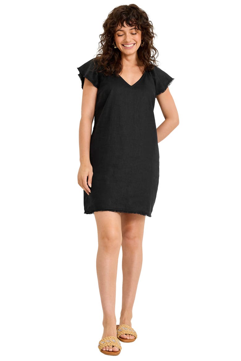 Two Palms Flutter Sleeve Linen Shift Minidress, Alternate, color, BLACK