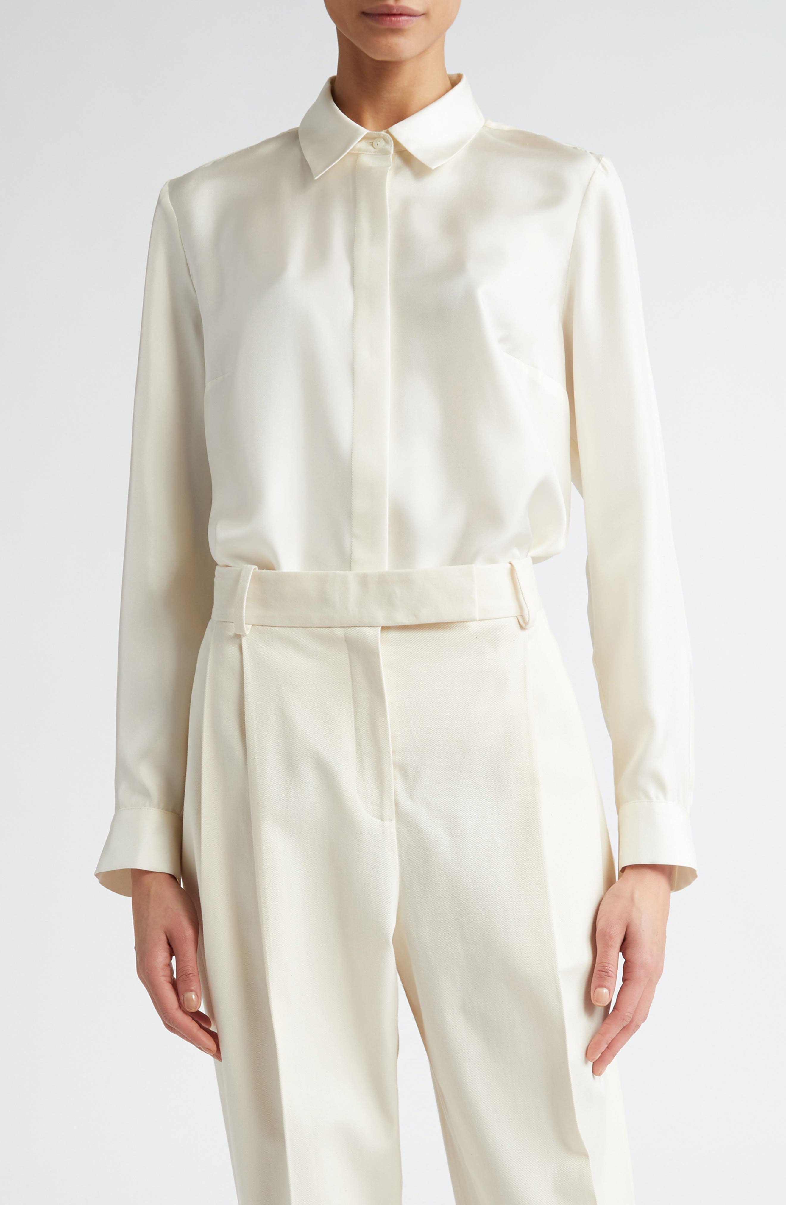 PARTOW Lara Silk Twill Button-Up Shirt in Ivory 