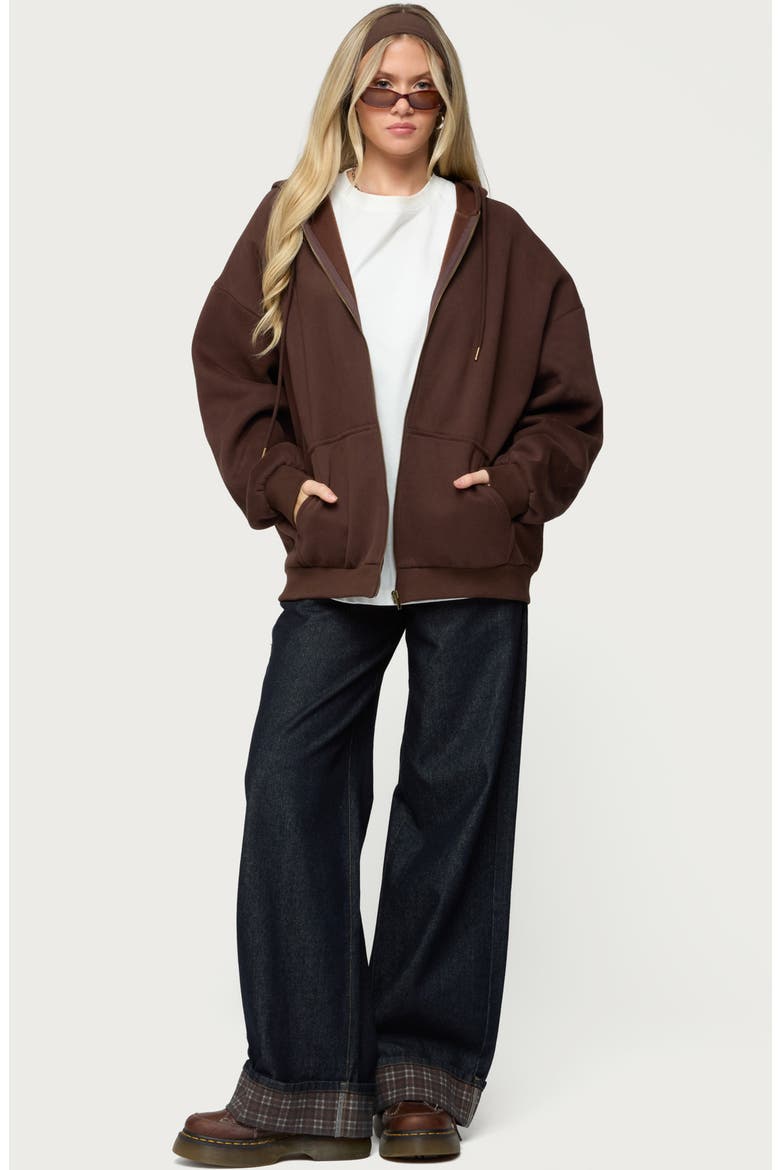 Elvie Oversize Zip Fleece Hoodie, Alternate, color, BROWN