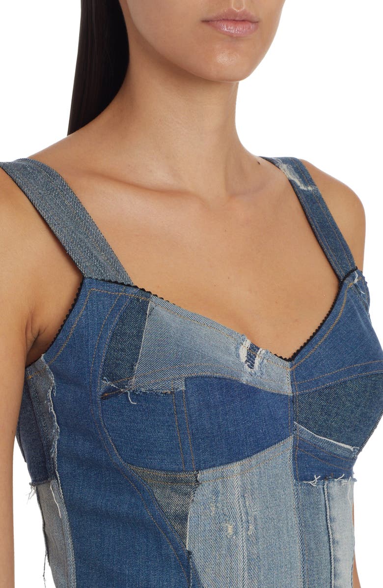 Dolce&Gabbana Denim Patchwork Bustier Top, Alternate, color, 