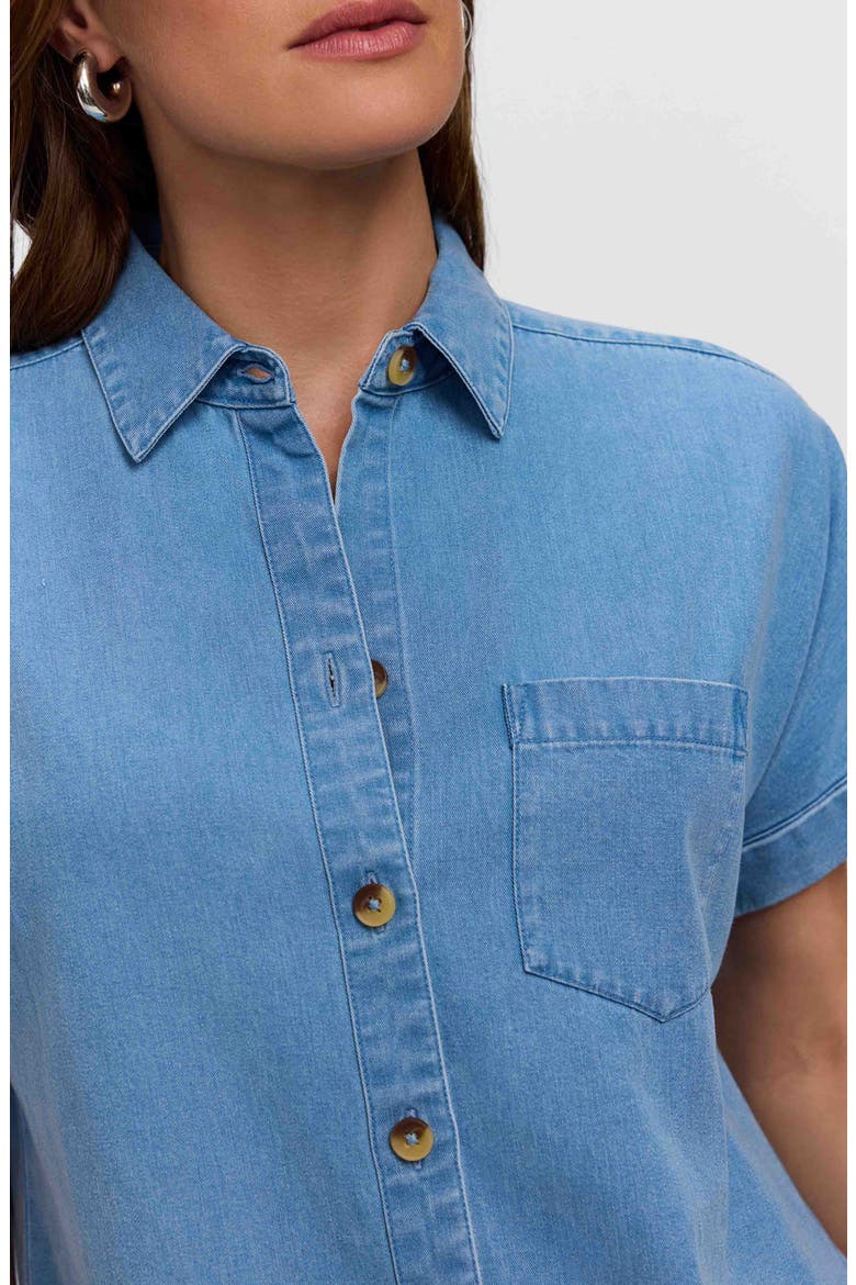 Abigail Short Sleeve Denim Button-Up Shirt, Alternate, color, BLEACH WASH BLUE