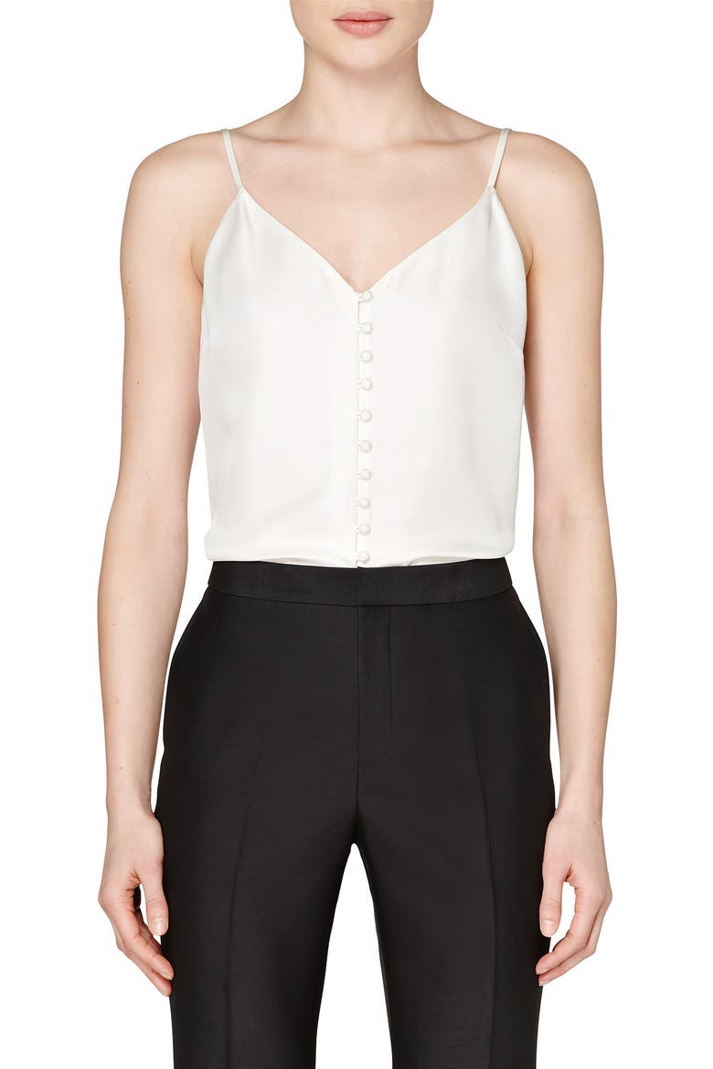 Athens Button Front Silk Camisole, Main, color, WHITE