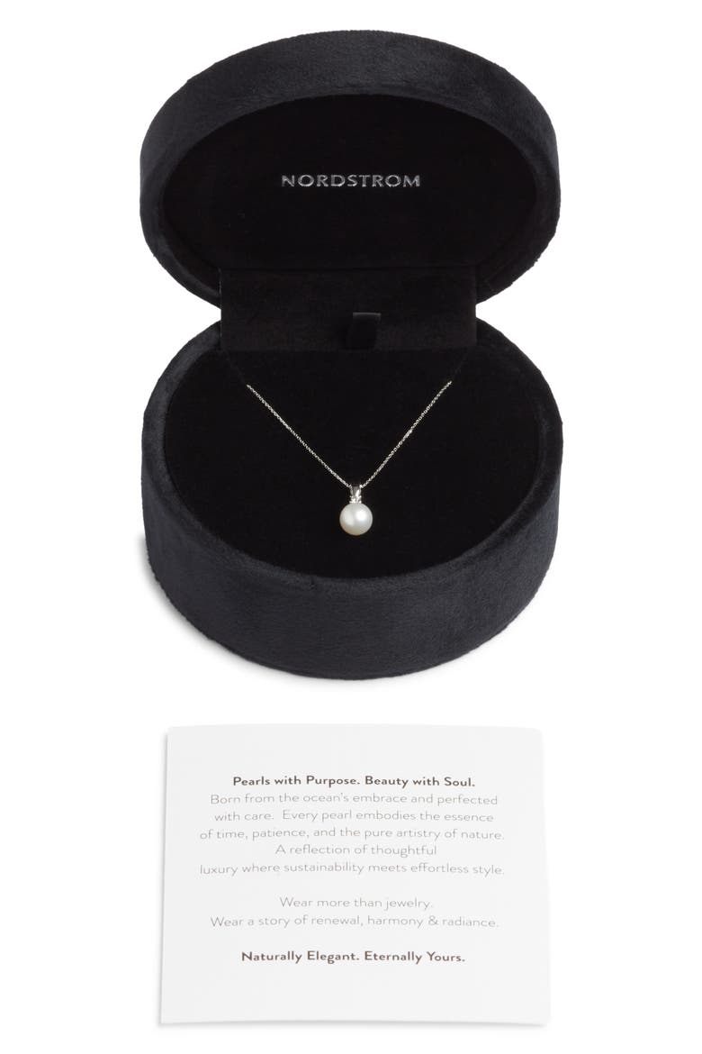 Diamond & Freshwater Pearl Pendant Necklace, Alternate, color, WHITE- 14K WHITE GOLD