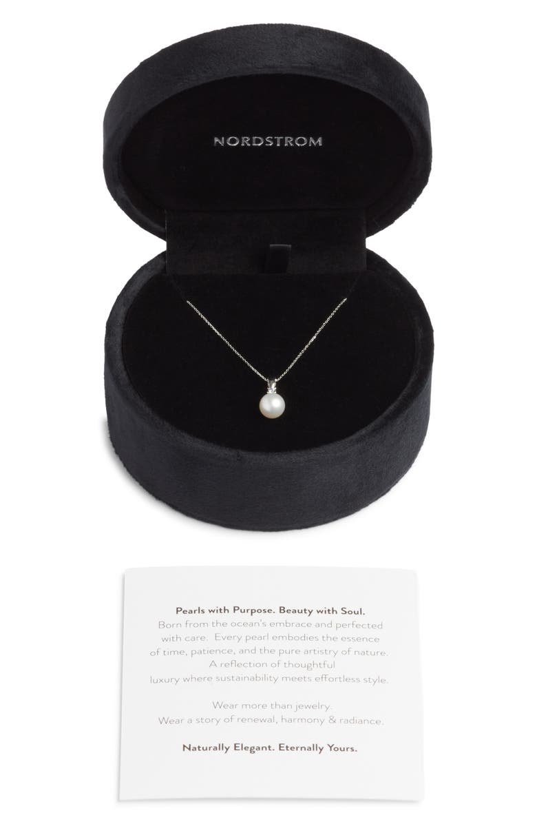 Nordstrom Diamond & Freshwater Pearl Pendant Necklace, Alternate, color, White- 14K White Gold