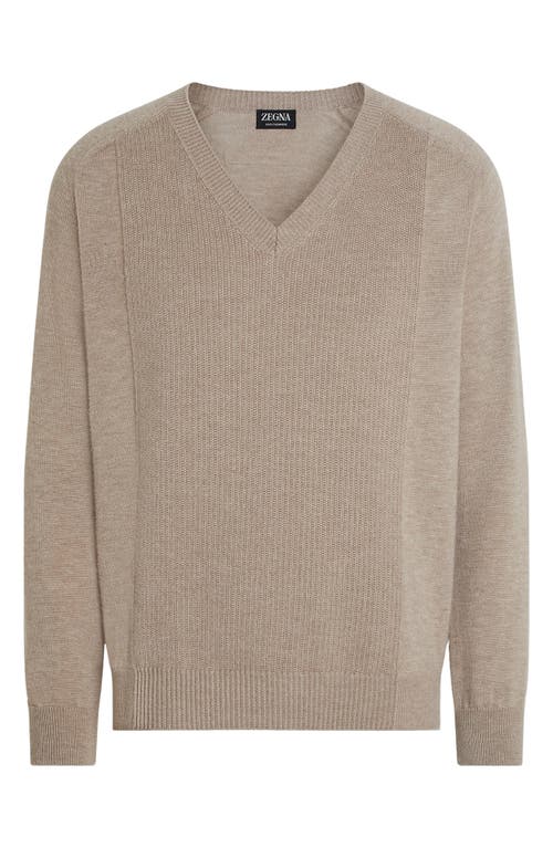 Zegna Oasi V-neck Ribbed Cashmere Sweater In Brown