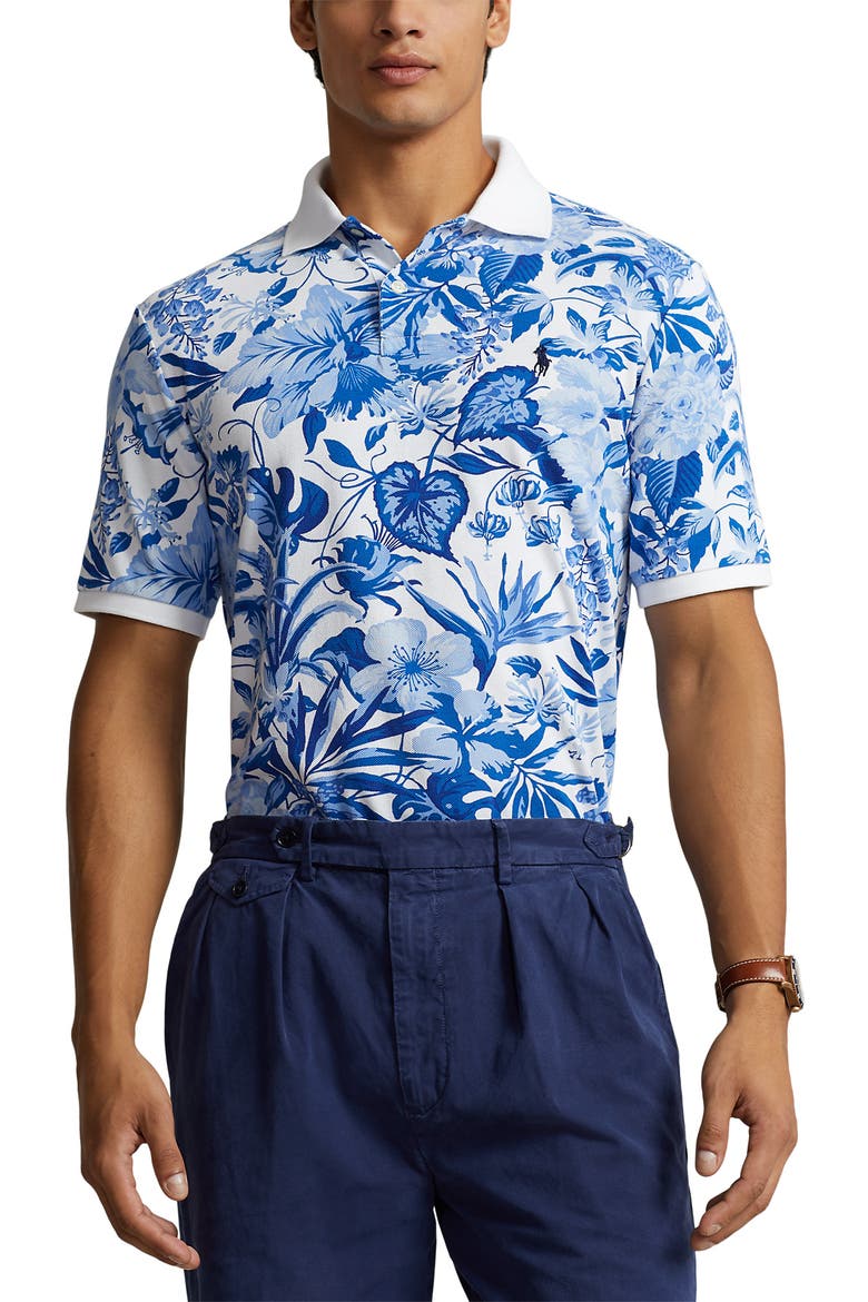 Floral Mesh Polo, Main, color, JARDIN FLORAL/WHITE