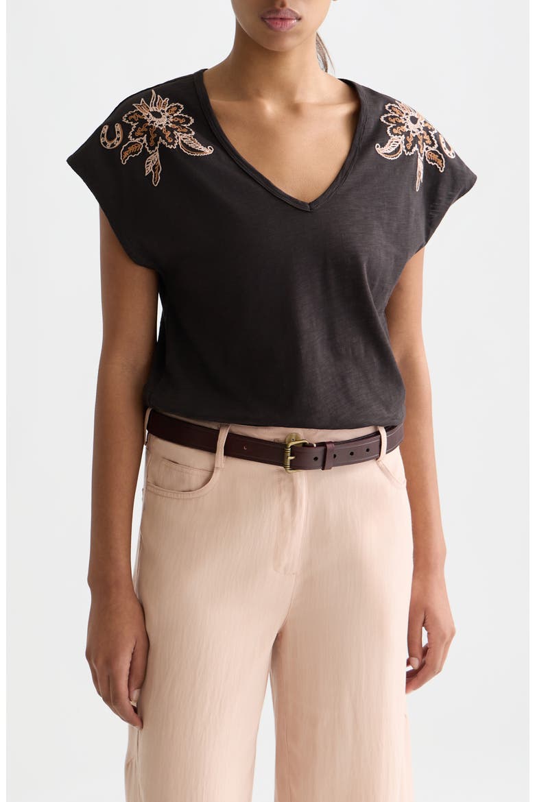 Embroidered Cotton Graphic T-Shirt, Main, color, METEORITE