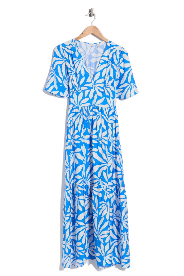 Palms Flutter Sleeve Midi Dress, Alternate, color, PALACE BLUE PALMS MIX