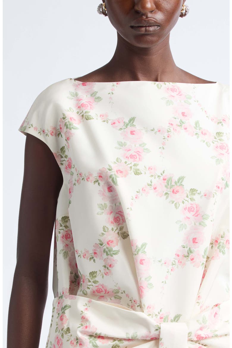 Floral Print Boxy Peplum Bow Detail Top, Alternate, color, CREAM