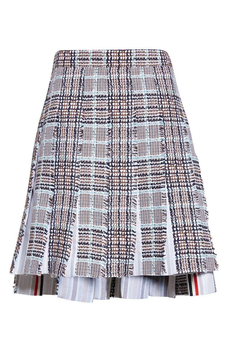Thom Browne Plaid Drop Back Pleated Tweed Skirt, Alternate, color, Seasonal Multi
