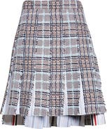 Thom Browne Plaid Drop Back Pleated Tweed Skirt
