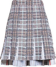 Thom Browne Plaid Drop Back Pleated Tweed Skirt