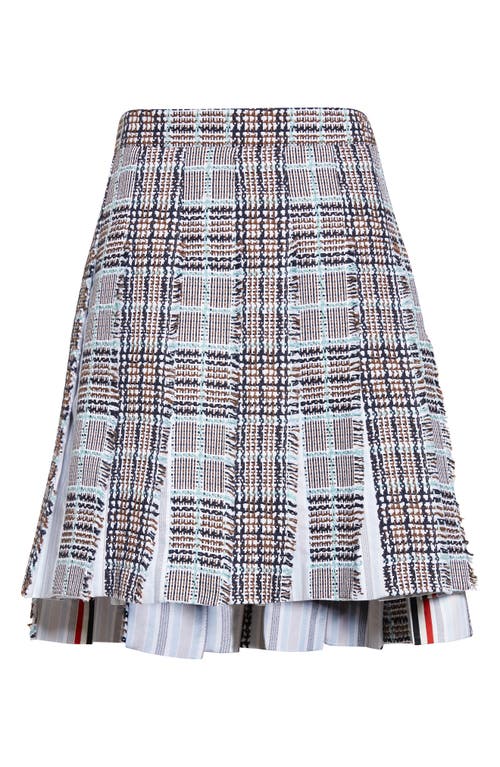 Thom Browne Plaid Drop Back Pleated Tweed Skirt In Gray
