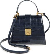 Veronica Beard Crest Lock Croc Embossed Leather Top Handle Bag