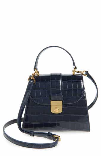 Veronica Beard Crest Lock Croc Embossed Leather Top Handle Bag