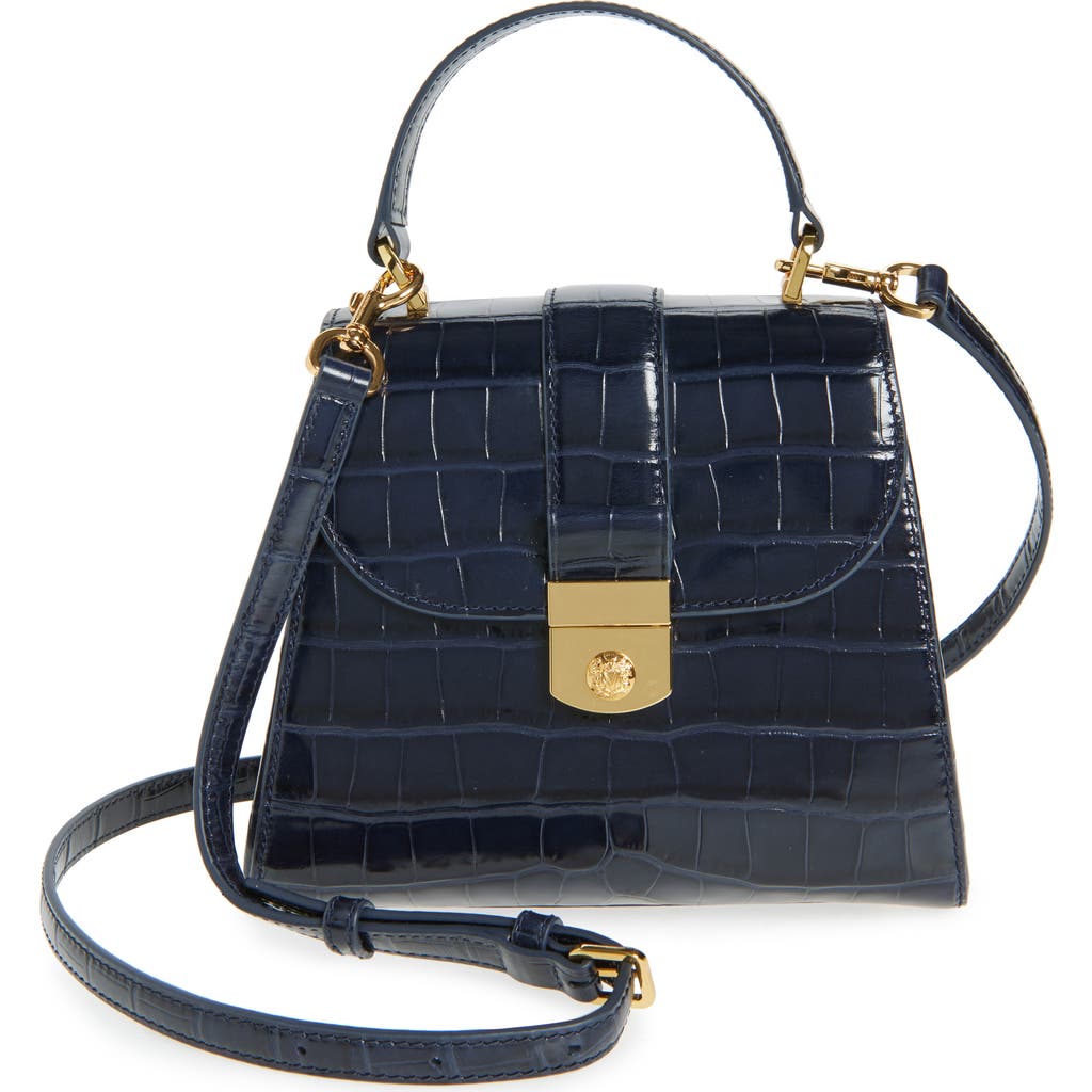 Veronica Beard Crest Lock Croc Embossed Leather Top Handle Bag