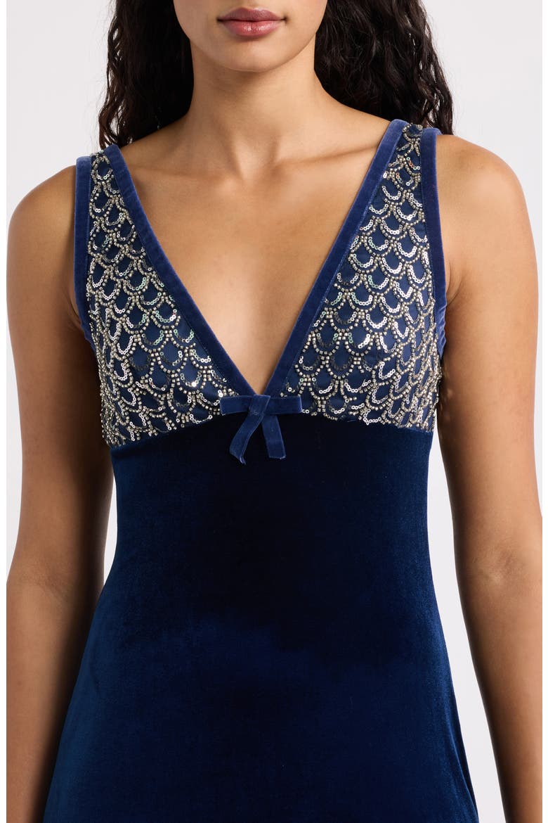 Serafina Sequin Sleeveless Velvet Gown, Alternate, color, NAVY