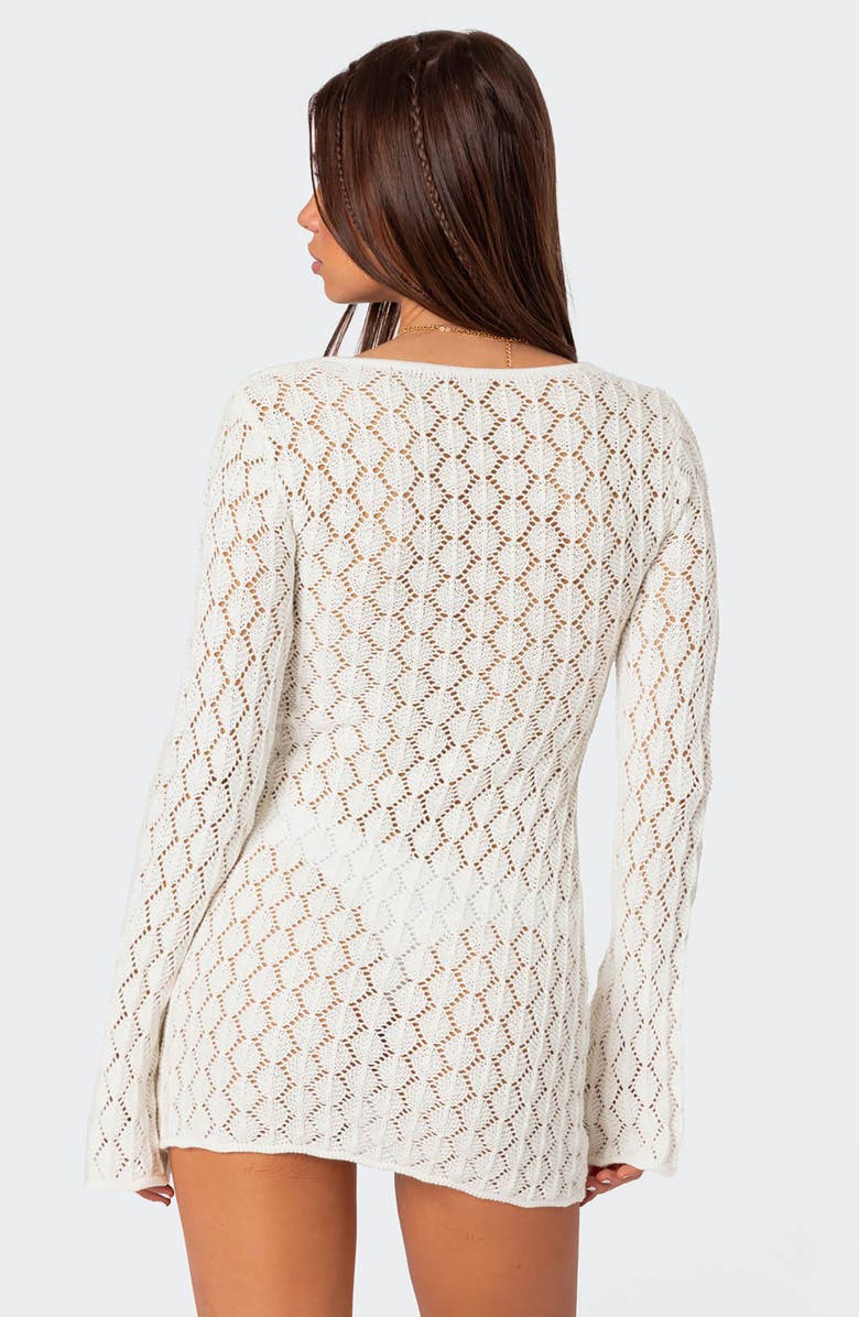 EDIKTED Brie Open Stitch Long Sleeve Mini Sweater Dress, Alternate, color, Cream