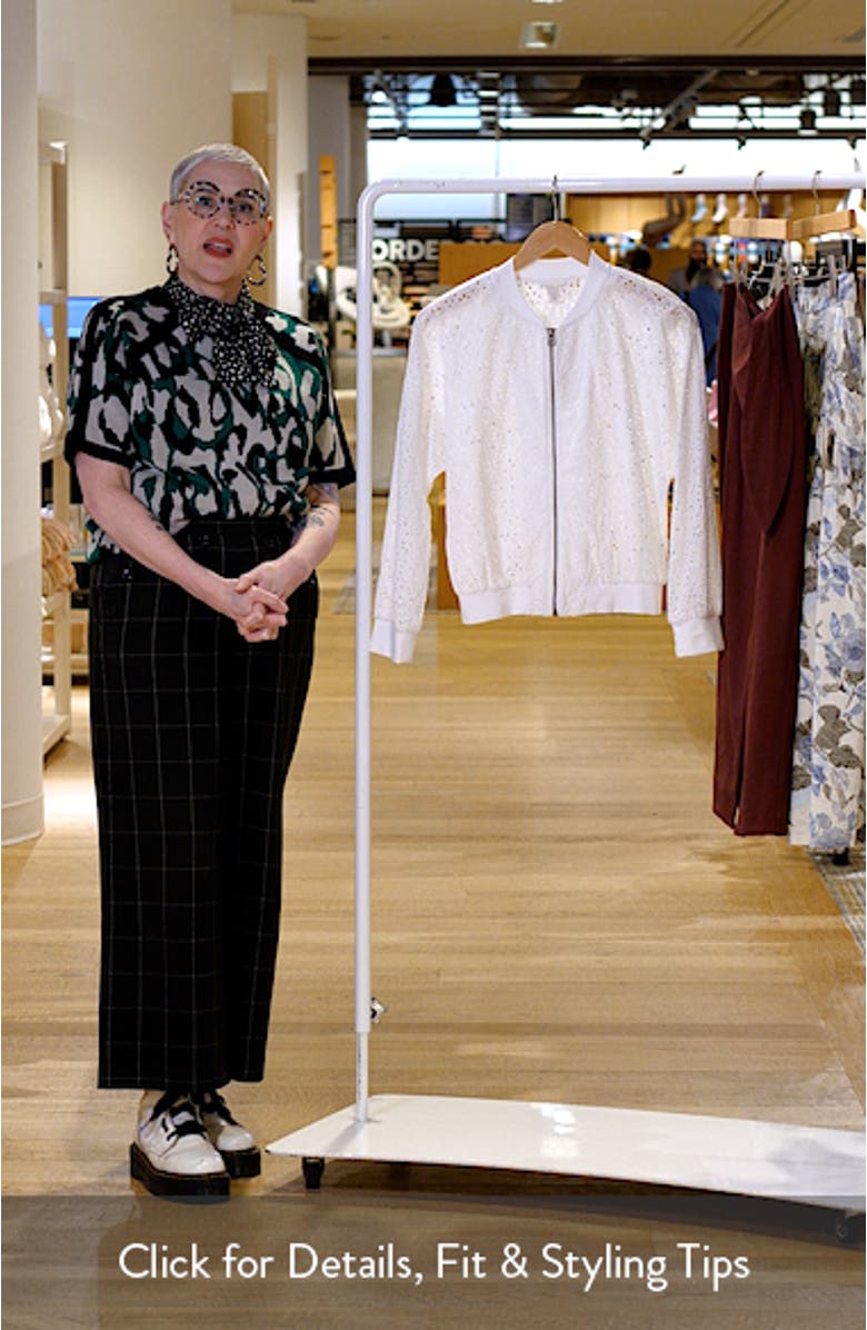 Embroidered Eyelet Cotton Zip-Up Bomber Jacket, sales video thumbnail