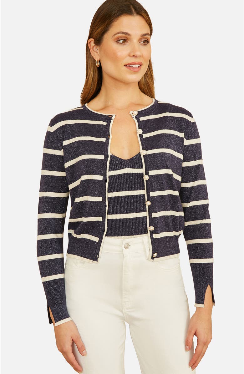 Yumi Long Sleeve Round Neck Cardigan, Main, color, Navy