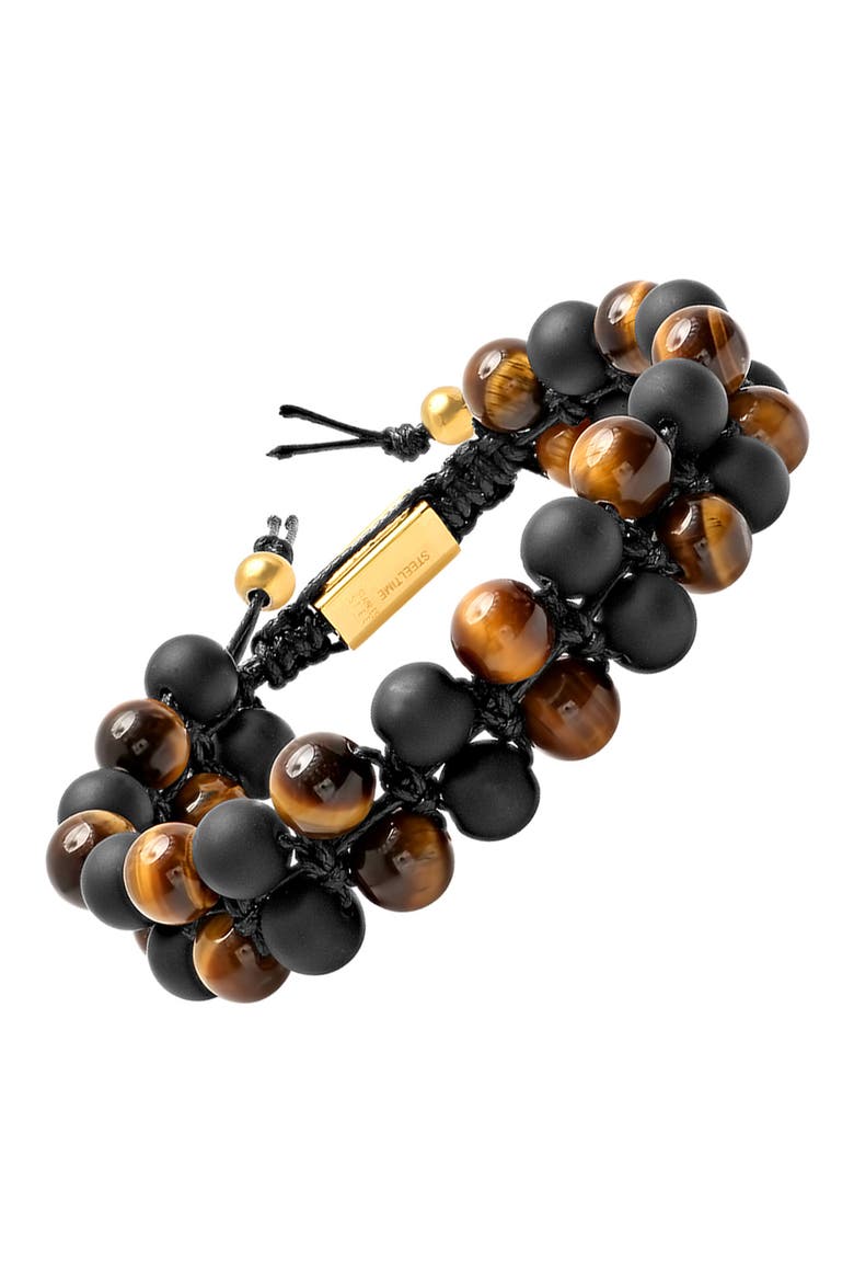 Men's Tiger's Eye & Black Lava Beaded Bracelet, Alternate, color, GOLD/BROWN/BLACK