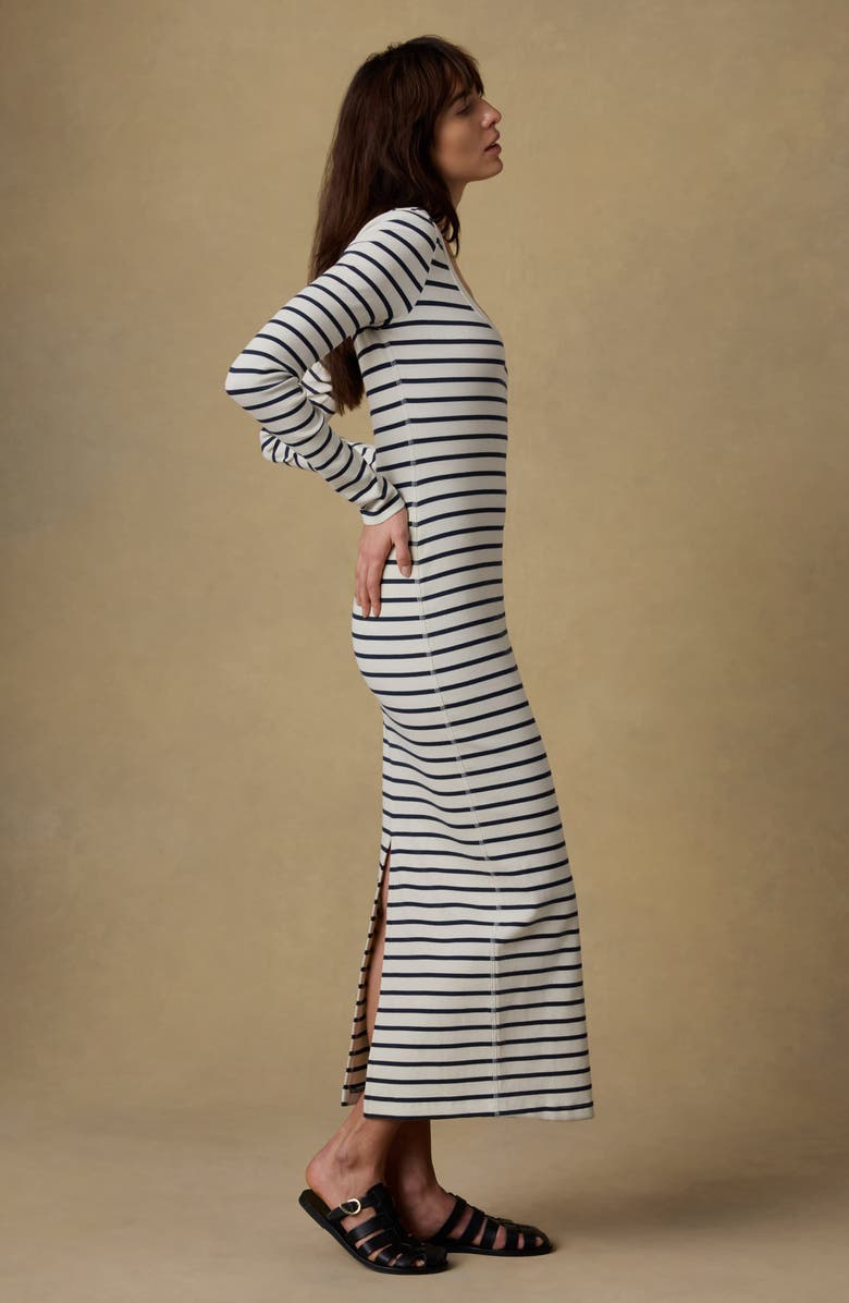 Faherty Surfside Long Sleeve Rib Stretch Organic Cotton Maxi Dress, Alternate, color, Salt Air Stripe