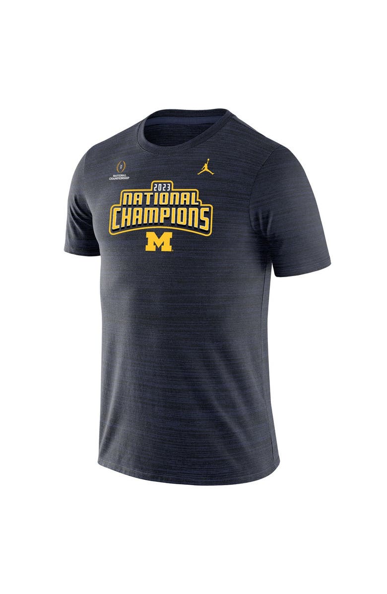 Jordan Brand Men's Jordan Brand Navy Michigan Wolverines College Football Playoff 2023 National Champions Velocity Legend Performance T-Shirt, Alternate, color,