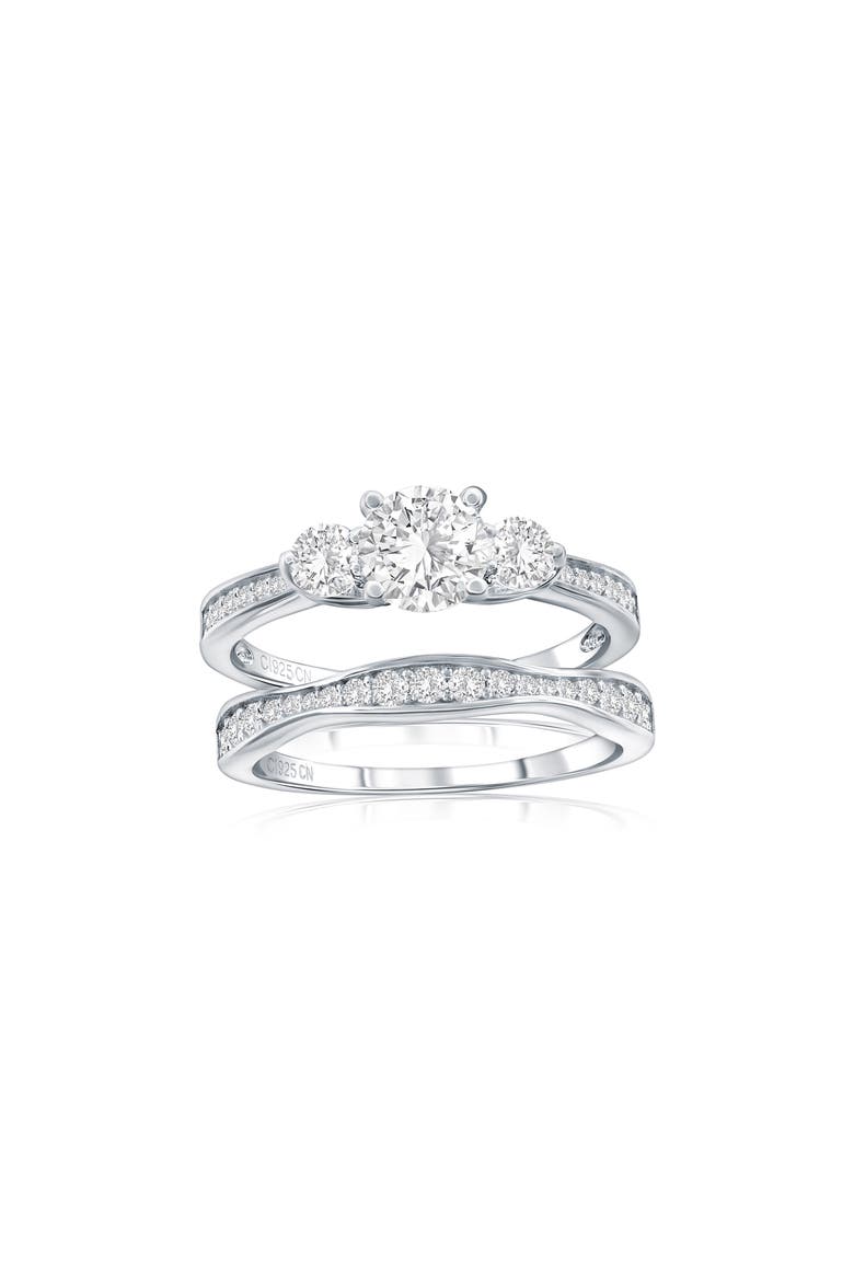 Triple Round Cubic Zirconia 2-Piece Ring Set, Main, color, SILVER