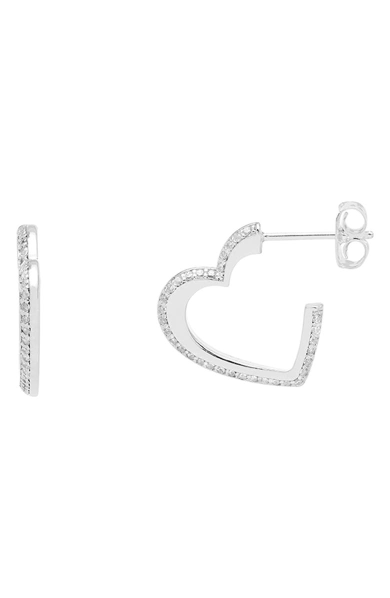 Estella Bartlett Open Heart Hoop Earrings, Main, color, Silver