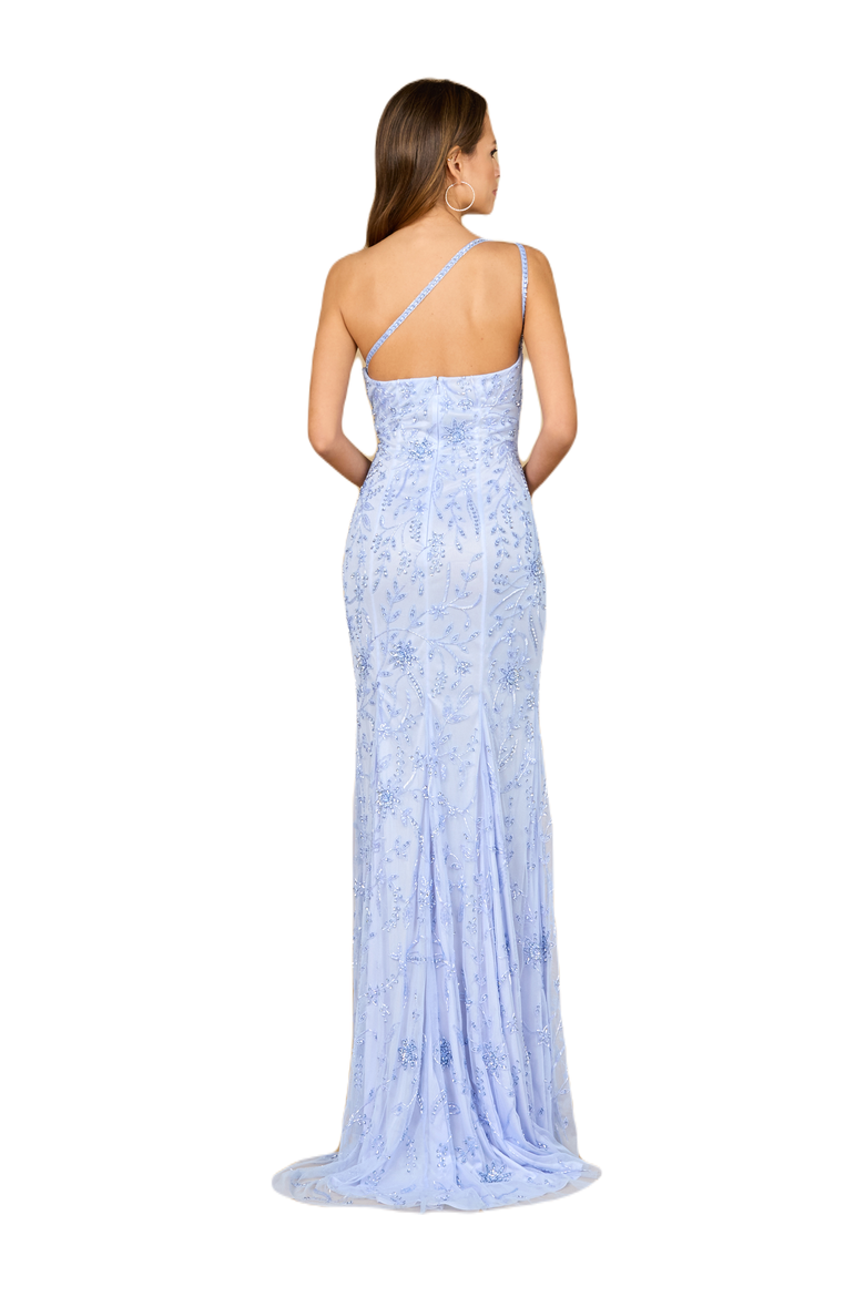One Shoulder Beaded Gown with Slit, Alternate, color, Periwinkle
