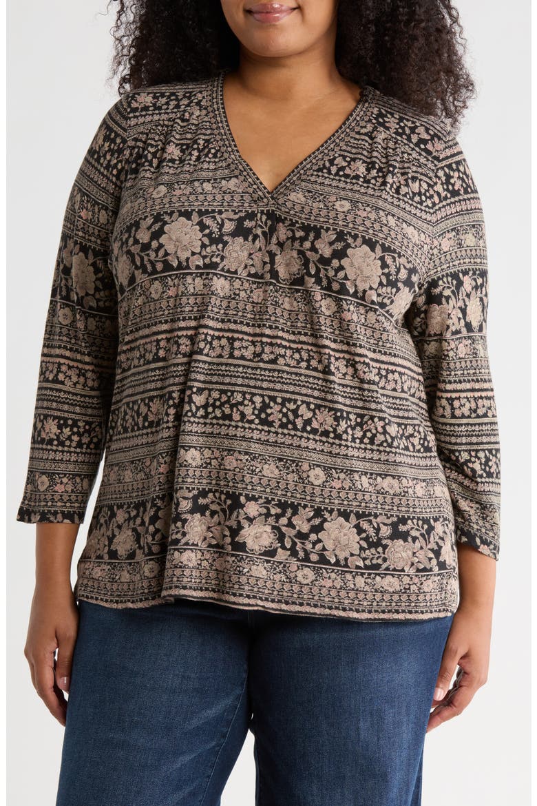 Printed Long Sleeve Tunic Top, Main, color, BLACK MULTI
