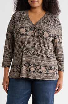 Lucky Brand Printed Long Sleeve Tunic Top