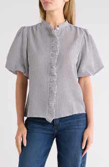 Striped Ruffle Bubble Sleeve Shirt