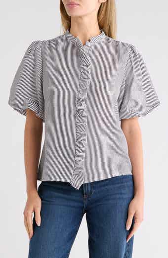 Striped Ruffle Bubble Sleeve Shirt
