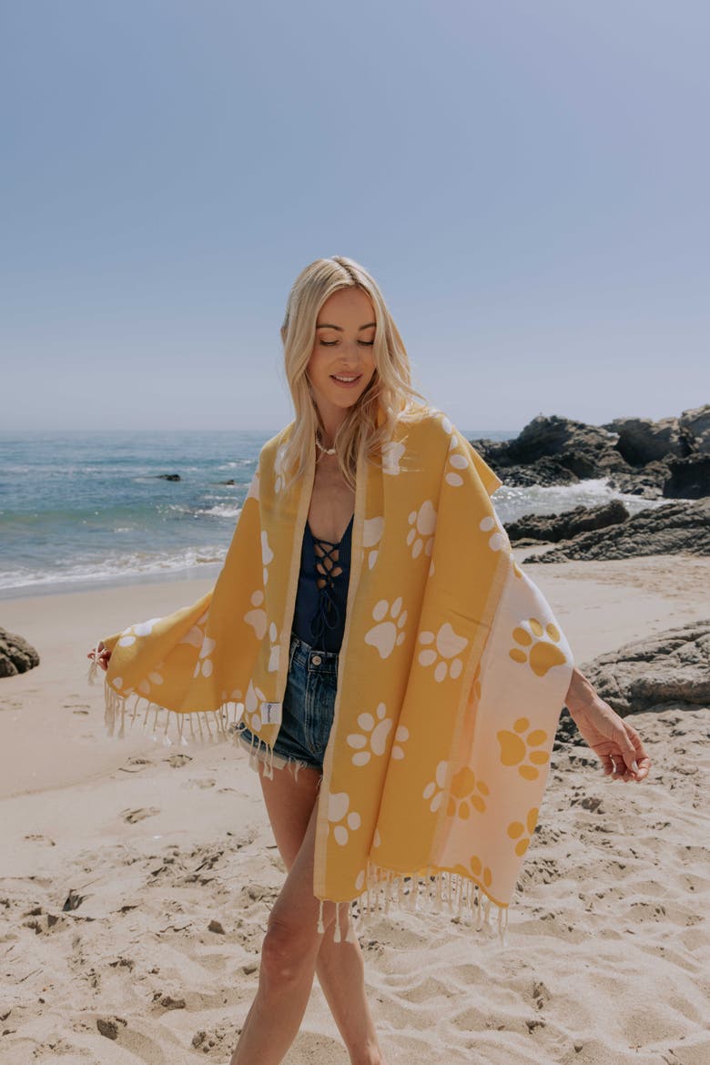 Paw Print Organic Cotton Turkish Towel, Alternate, color, Yellow