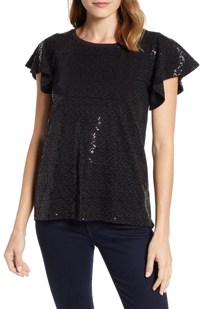 GIBSONLOOK Gibson x Glam Squad Sequin Flutter Sleeve Top, Main, color,